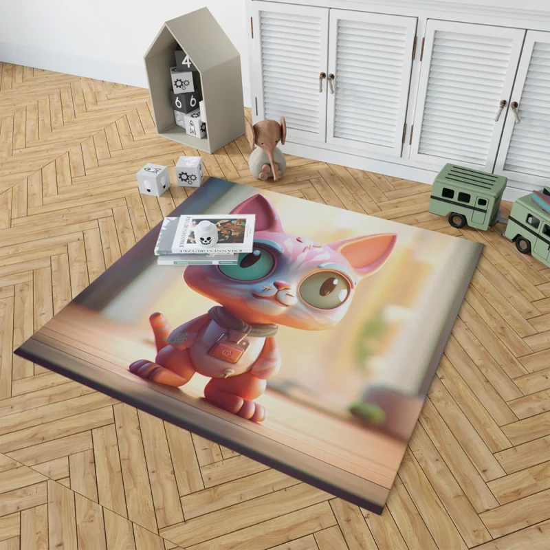 Stylized Toy Cat with Cyborg Features Rug 1