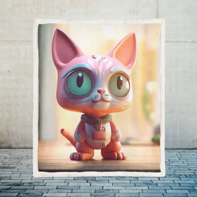 Stylized Toy Cat with Cyborg Features Sherpa Fleece Blanket