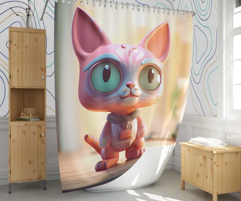 Stylized Toy Cat with Cyborg Features Shower Curtain 1