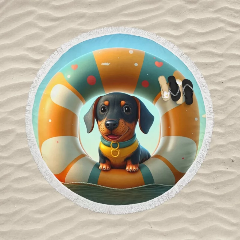 Summer Inflatable Puppy Print Round Beach Towel