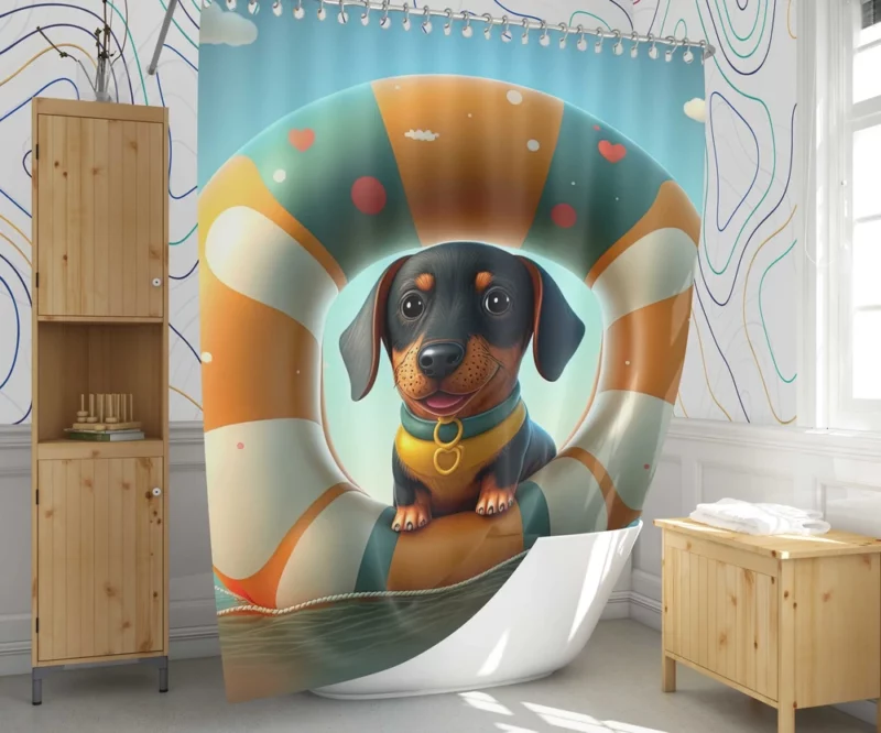 Summer Inflatable Puppy Print Shower Curtain 1