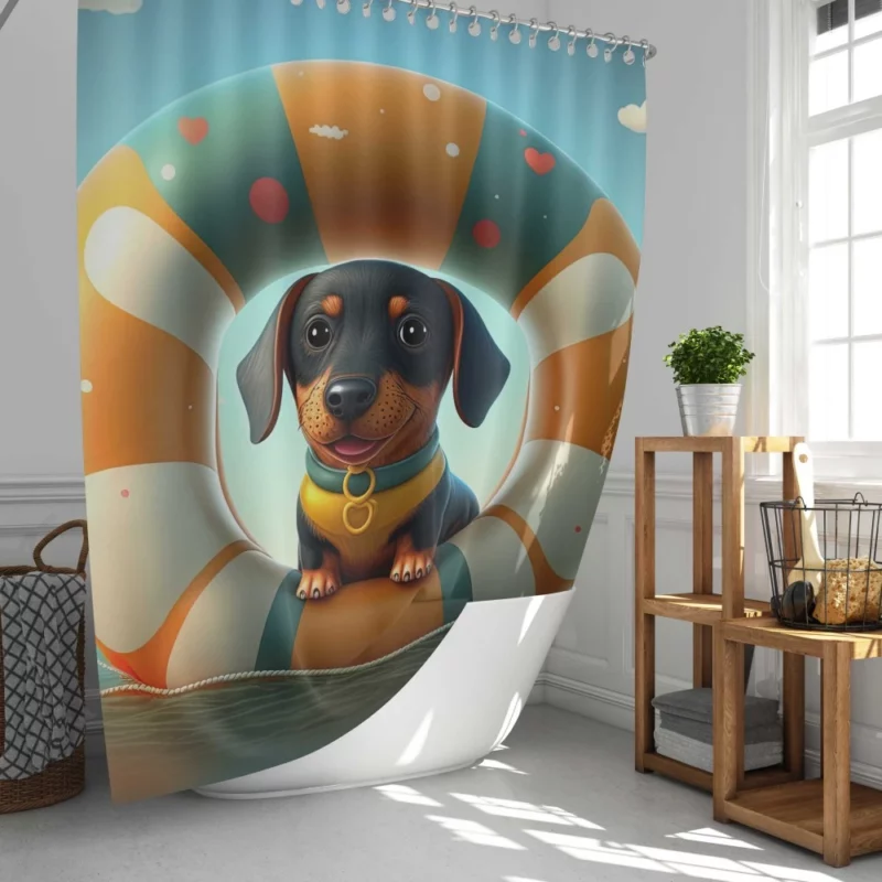 Summer Inflatable Puppy Print Shower Curtain