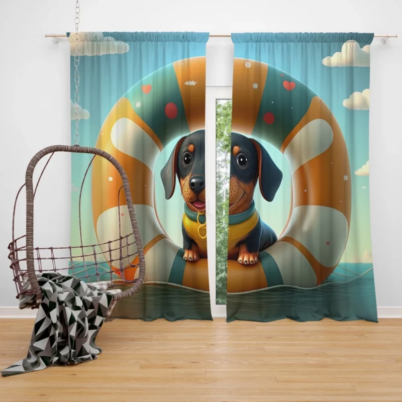 Summer Inflatable Puppy Print Window Curtain