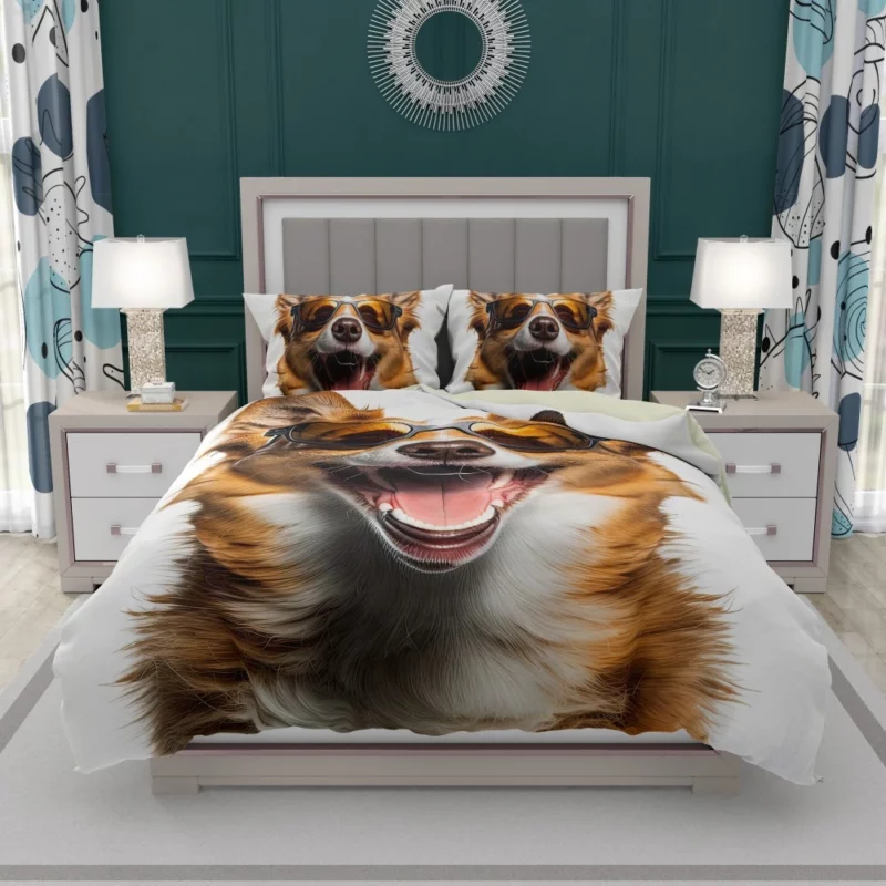 Sunglasses Dog Illustration Print Bedding Set 1