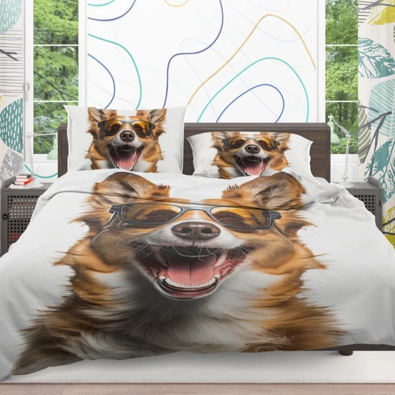 Sunglasses Dog Illustration Print Bedding Set