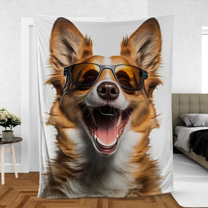 Sunglasses Dog Illustration Print Fleece Blanket