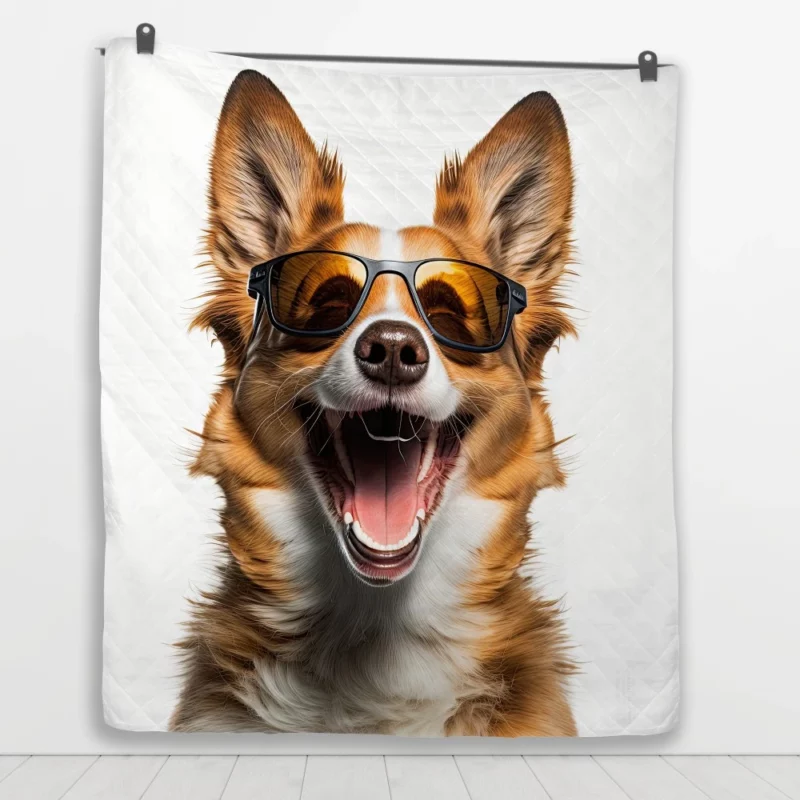 Sunglasses Dog Illustration Print Quilt Blanket 1