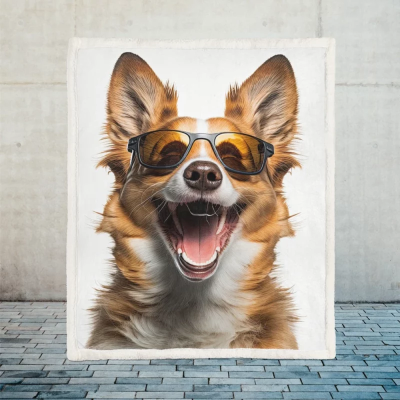 Sunglasses Dog Illustration Print Sherpa Fleece Blanket