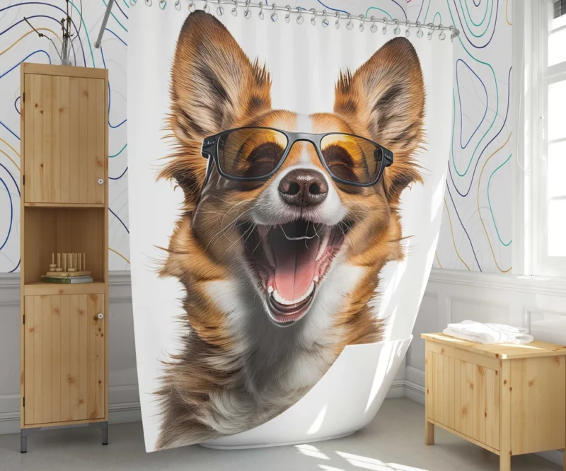 Sunglasses Dog Illustration Print Shower Curtain 1