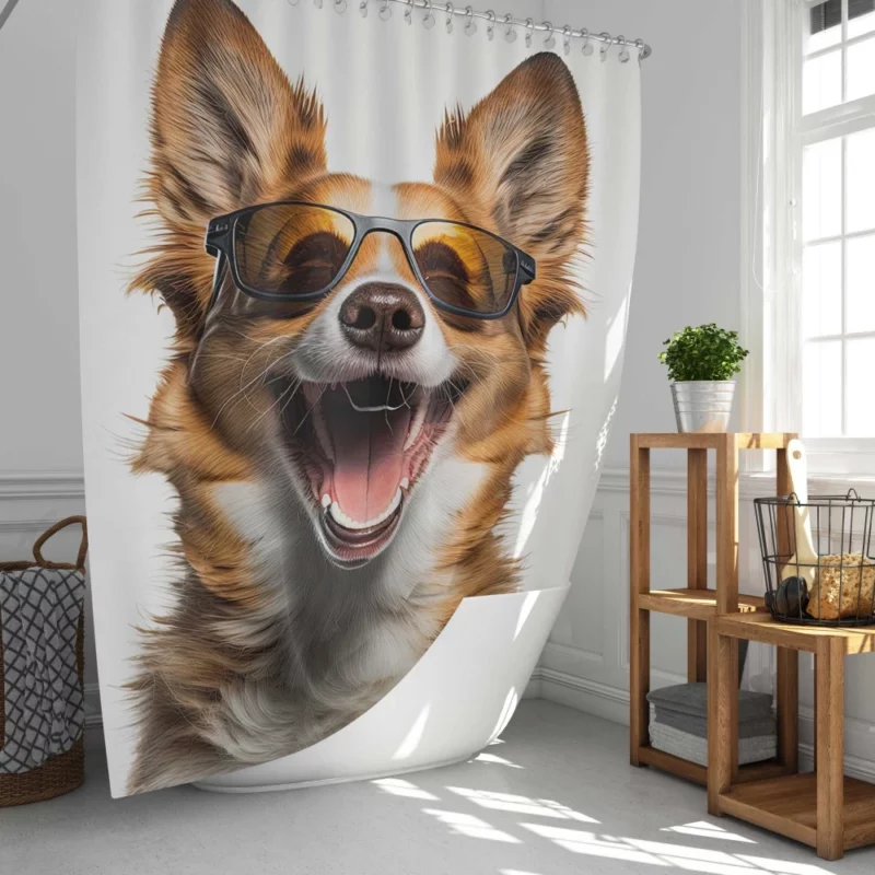 Sunglasses Dog Illustration Print Shower Curtain