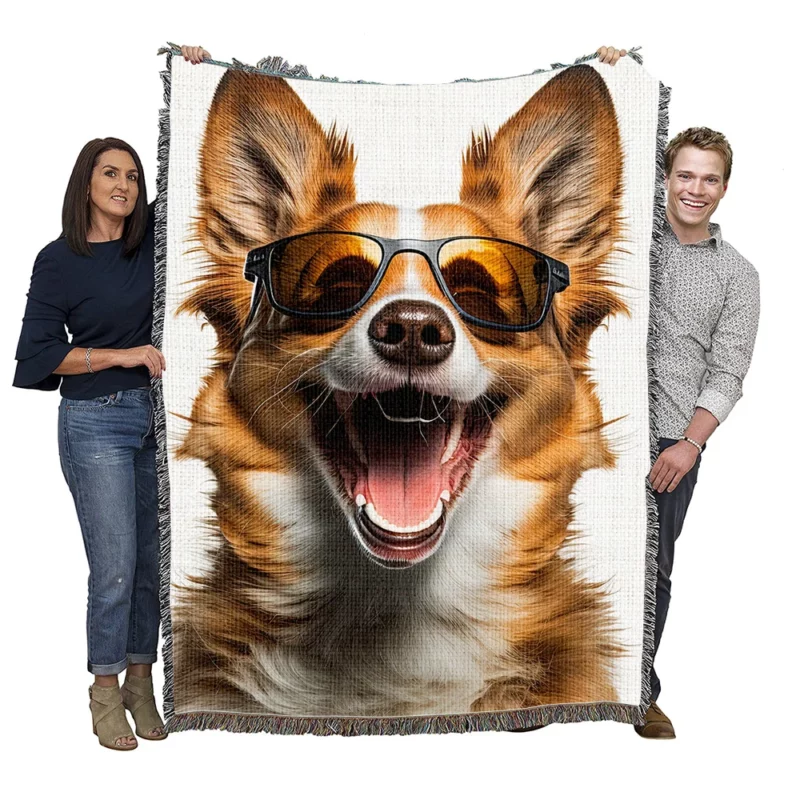 Sunglasses Dog Illustration Print Woven Blanket