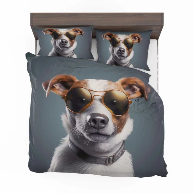Sunglasses-wearing Dog Portrait Print Bedding Set 2