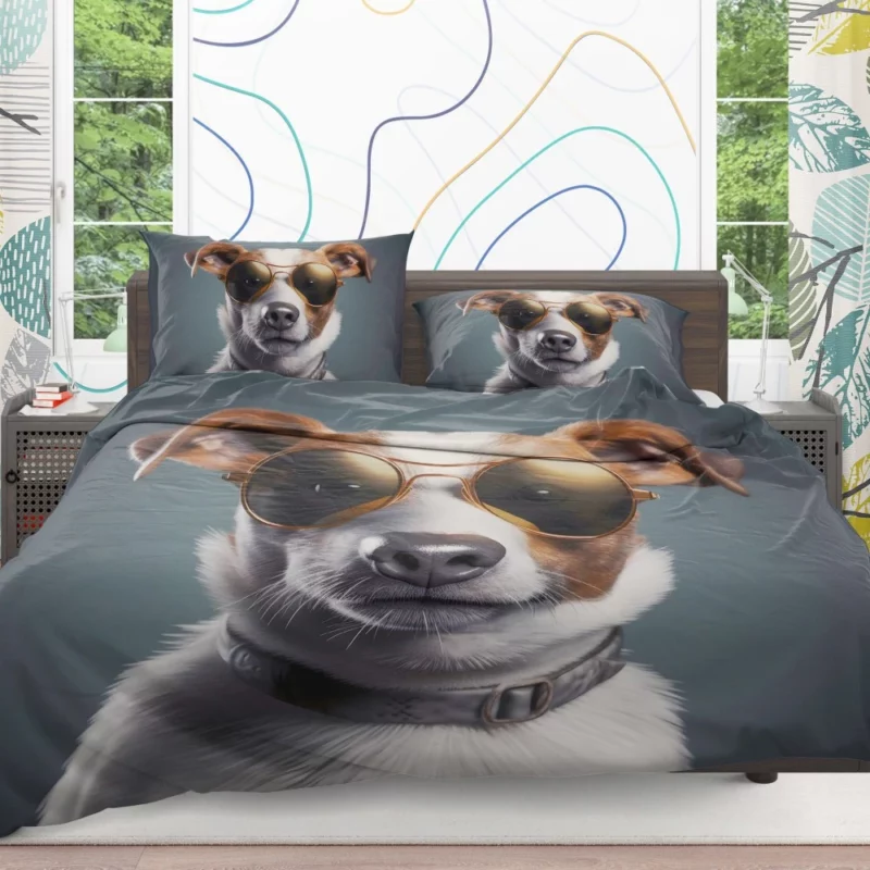 Sunglasses-wearing Dog Portrait Print Bedding Set