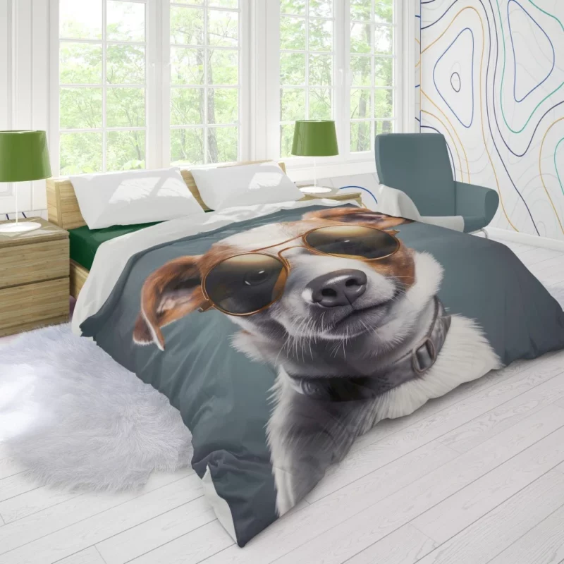 Sunglasses-wearing Dog Portrait Print Duvet Cover
