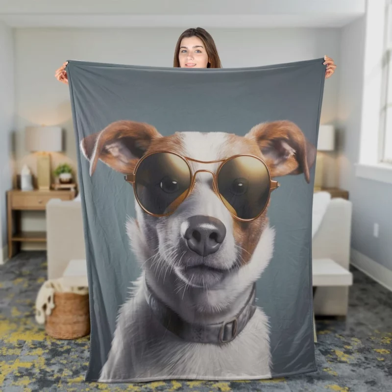 Sunglasses-wearing Dog Portrait Print Fleece Blanket 2