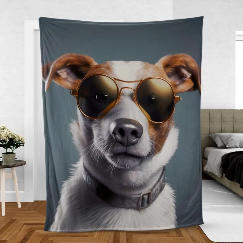 Sunglasses-wearing Dog Portrait Print Fleece Blanket