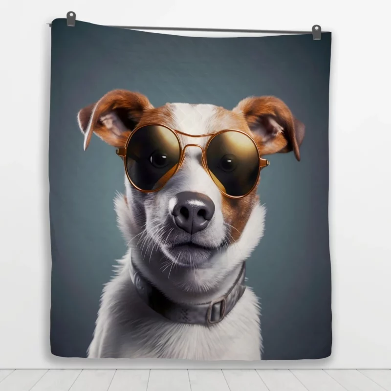 Sunglasses-wearing Dog Portrait Print Quilt Blanket 1