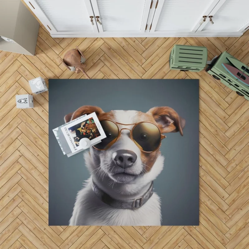 Sunglasses-wearing Dog Portrait Print Rug