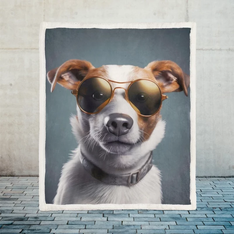 Sunglasses-wearing Dog Portrait Print Sherpa Fleece Blanket