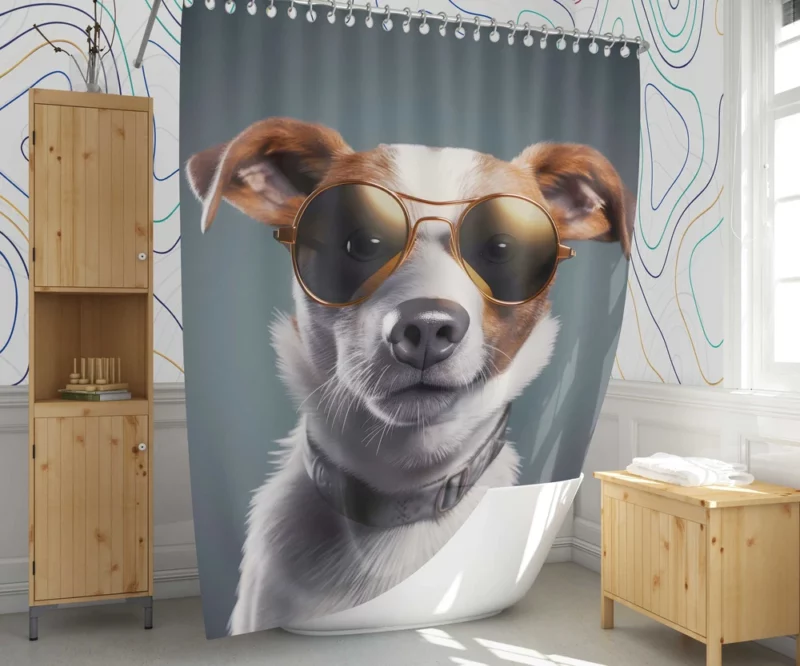Sunglasses-wearing Dog Portrait Print Shower Curtain 1