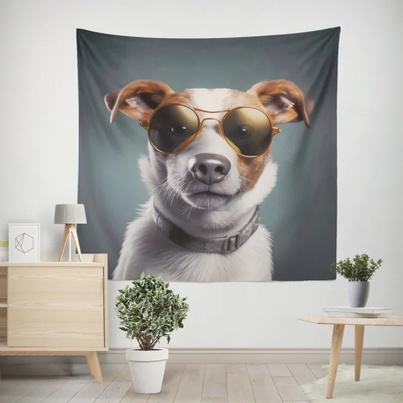 Sunglasses-wearing Dog Portrait Print Wall Tapestry