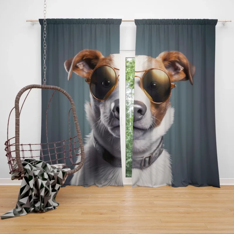 Sunglasses-wearing Dog Portrait Print Window Curtain