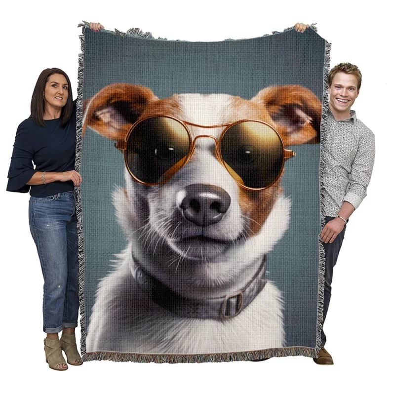 Sunglasses wearing Dog Portrait Print Woven Blanket
