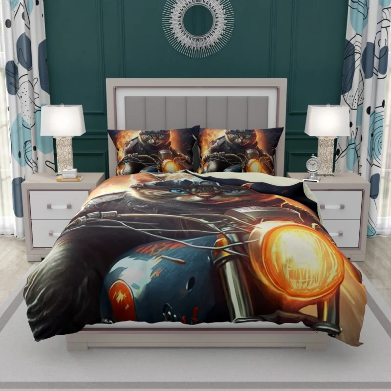 Superhero Biker Cat Riding Bedding Set 1