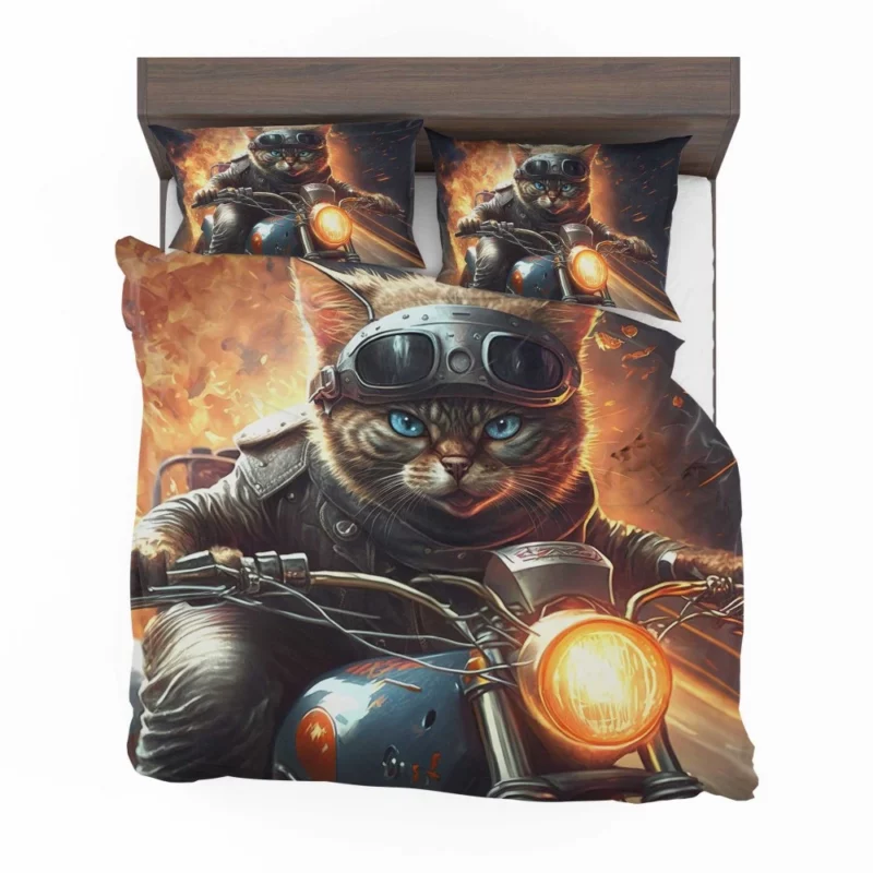 Superhero Biker Cat Riding Bedding Set 2