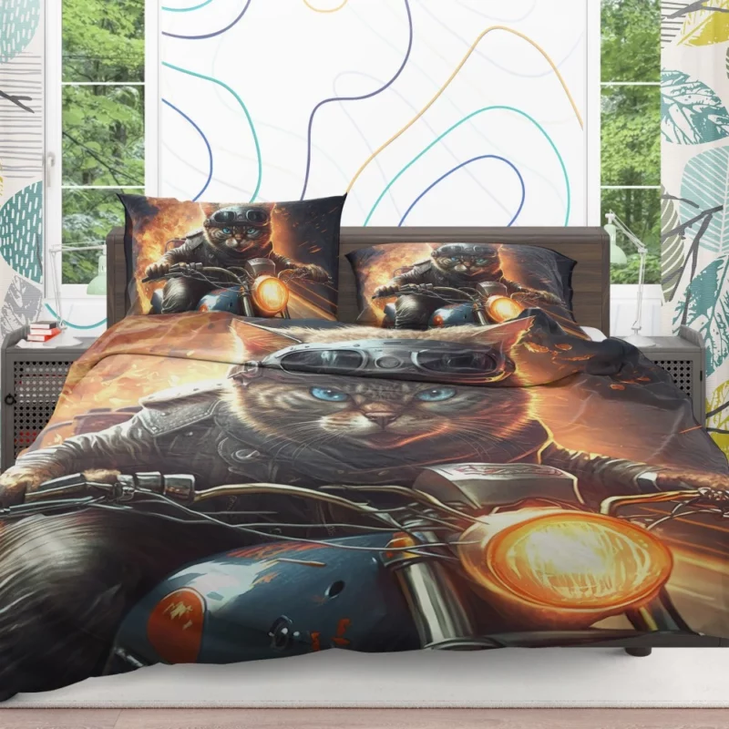 Superhero Biker Cat Riding Bedding Set