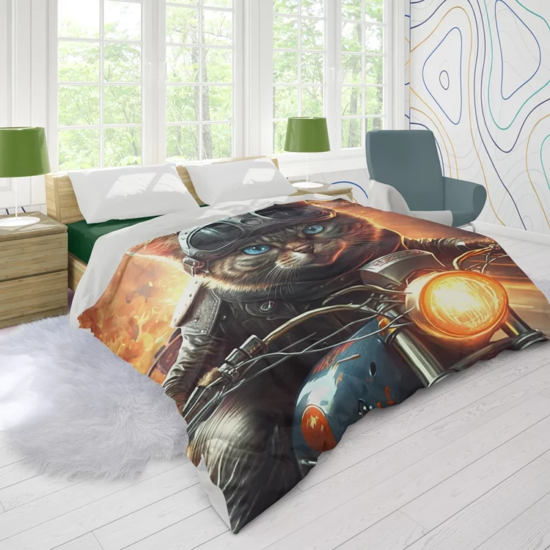 Superhero Biker Cat Riding Duvet Cover