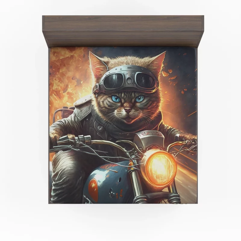 Superhero Biker Cat Riding Fitted Sheet