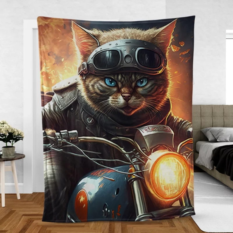 Superhero Biker Cat Riding Fleece Blanket