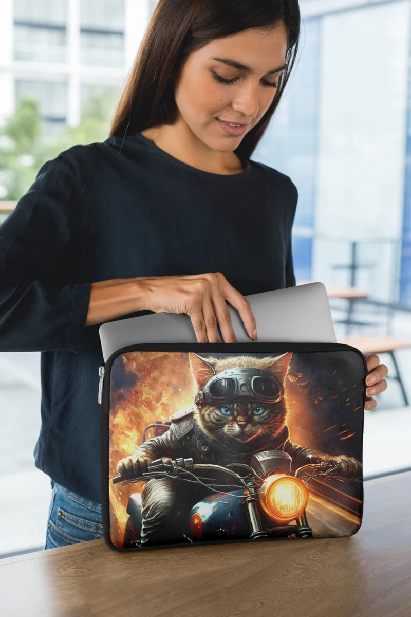 Superhero Biker Cat Riding Laptop Sleeve 1