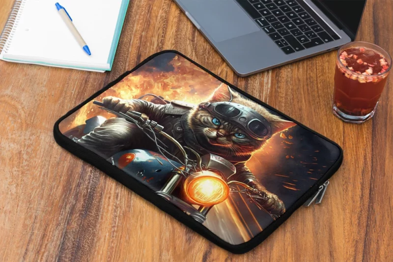 Superhero Biker Cat Riding Laptop Sleeve 2