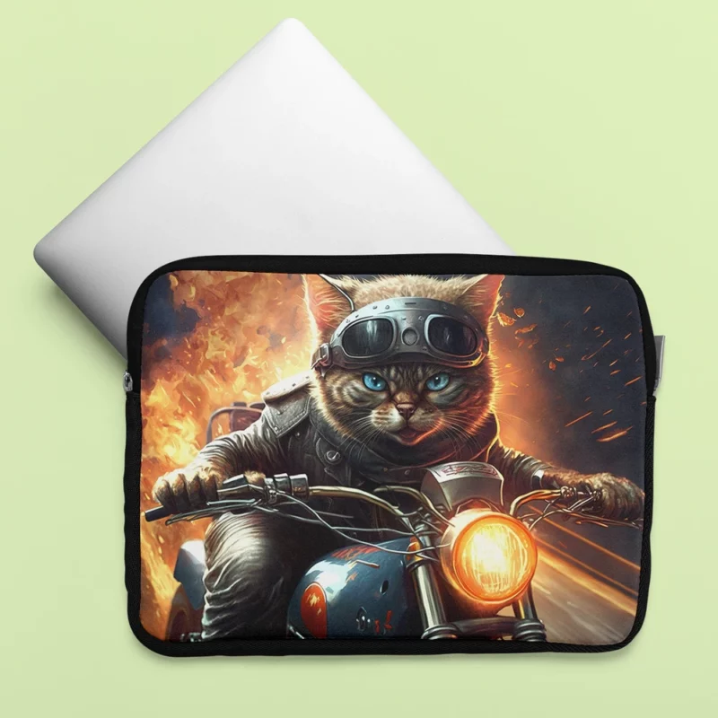 Superhero Biker Cat Riding Laptop Sleeve