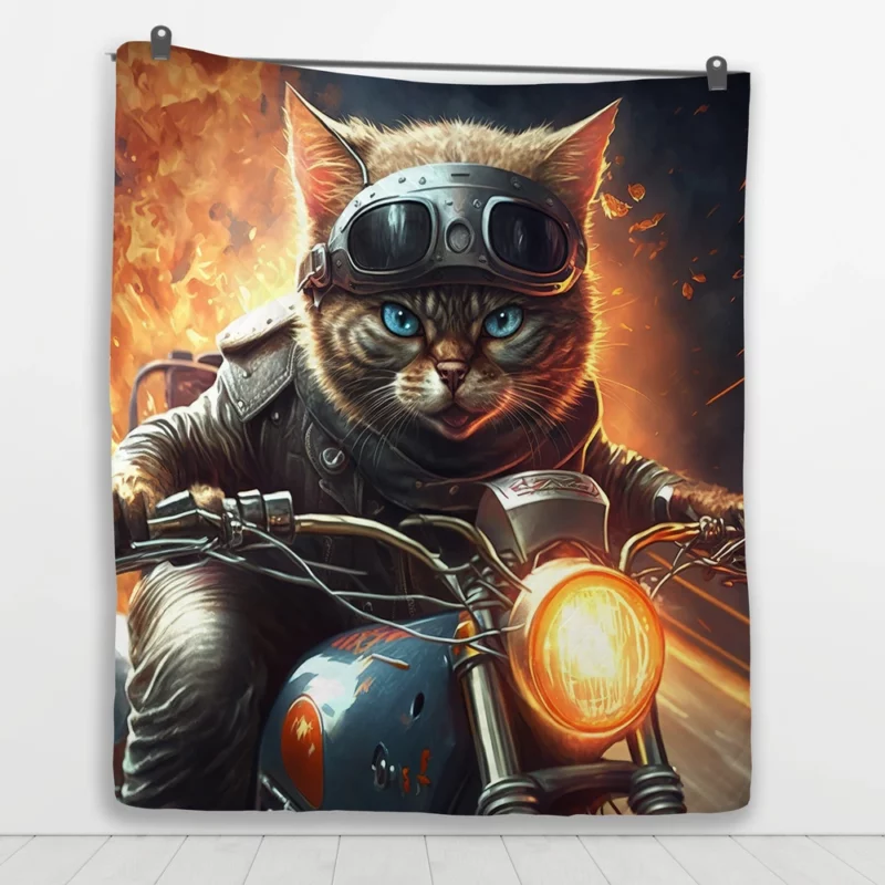 Superhero Biker Cat Riding Quilt Blanket 1