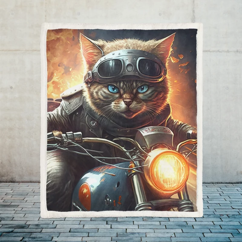 Superhero Biker Cat Riding Sherpa Fleece Blanket