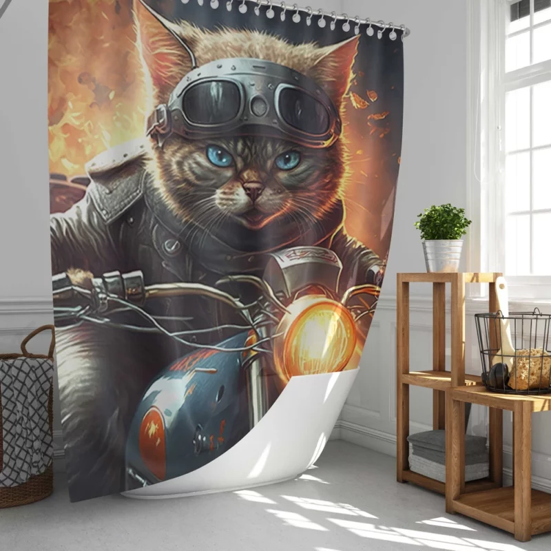 Superhero Biker Cat Riding Shower Curtain