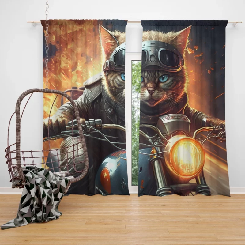 Superhero Biker Cat Riding Window Curtain