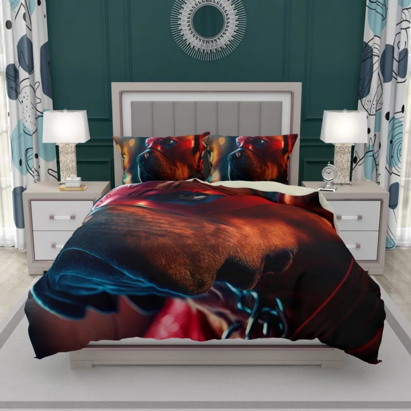 Superhero Dog with Red Mask Print Bedding Set 1