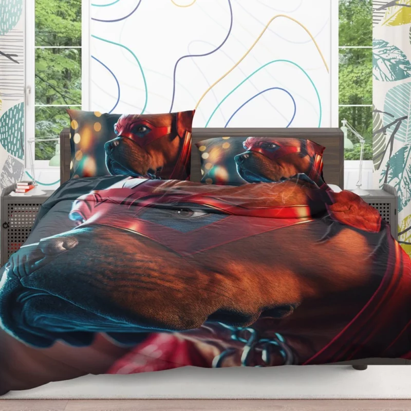 Superhero Dog with Red Mask Print Bedding Set