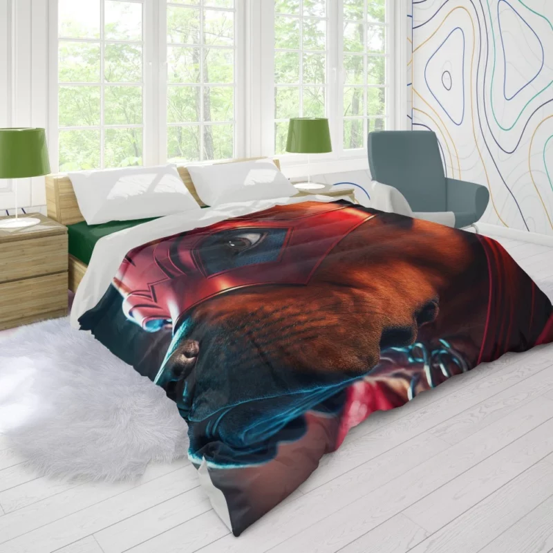 Superhero Dog with Red Mask Print Duvet Cover