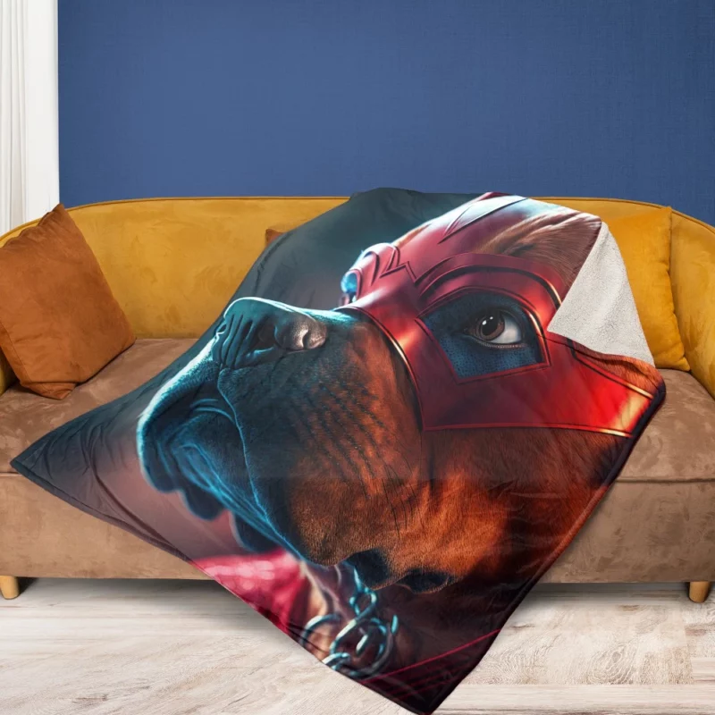 Superhero Dog with Red Mask Print Fleece Blanket 1