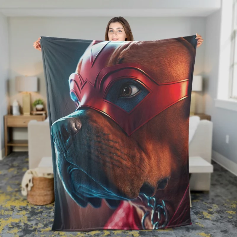 Superhero Dog with Red Mask Print Fleece Blanket 2