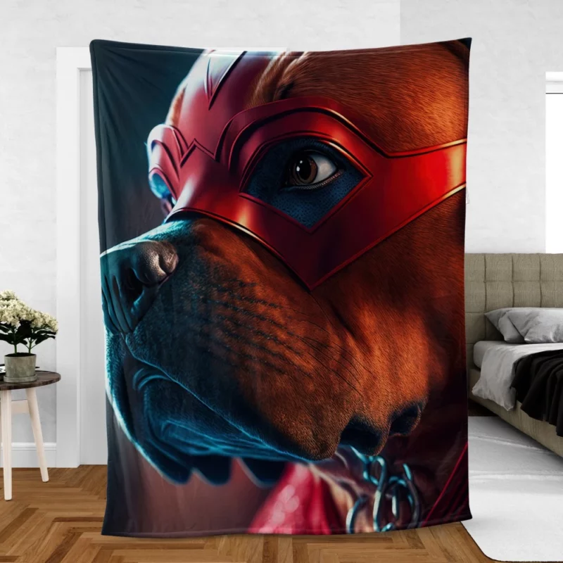 Superhero Dog with Red Mask Print Fleece Blanket