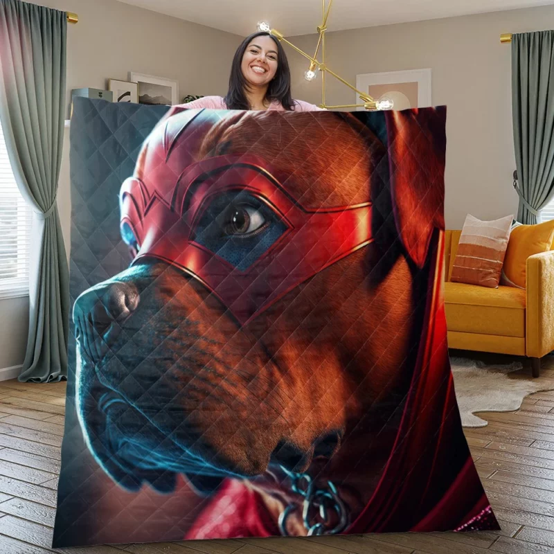 Superhero Dog with Red Mask Print Quilt Blanket