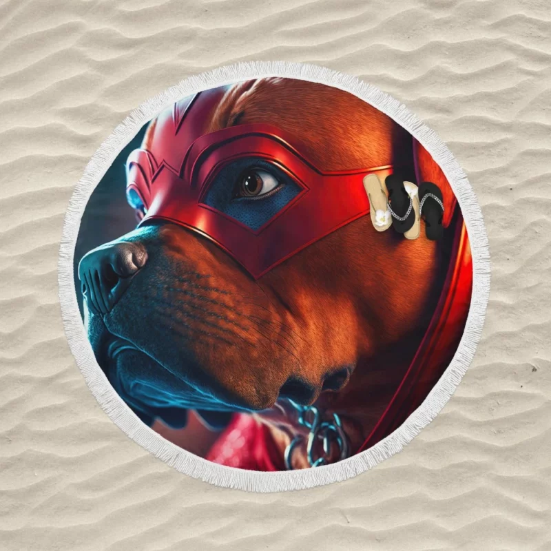 Superhero Dog with Red Mask Print Round Beach Towel