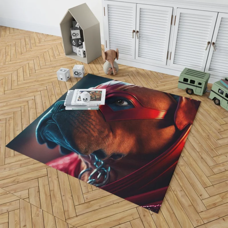 Superhero Dog with Red Mask Print Rug 1