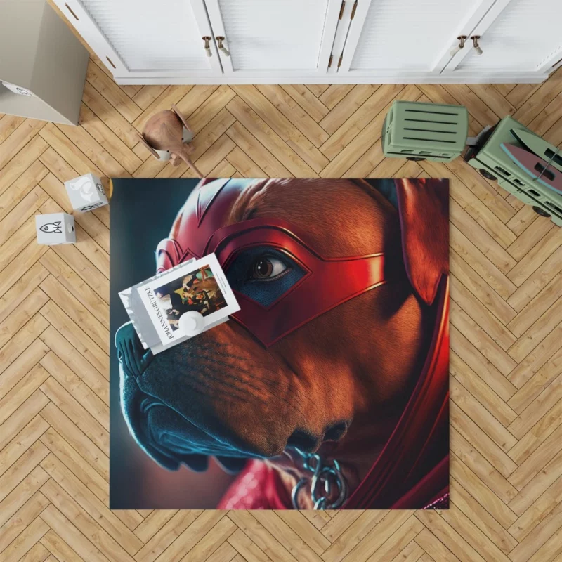 Superhero Dog with Red Mask Print Rug
